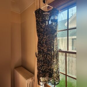Merona sheer black floral dress with slip, size small